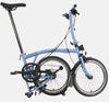 2023 Brompton C Line Urban Low Handlebar 2-speed folding bike in Cloud Blue - kickstand mode