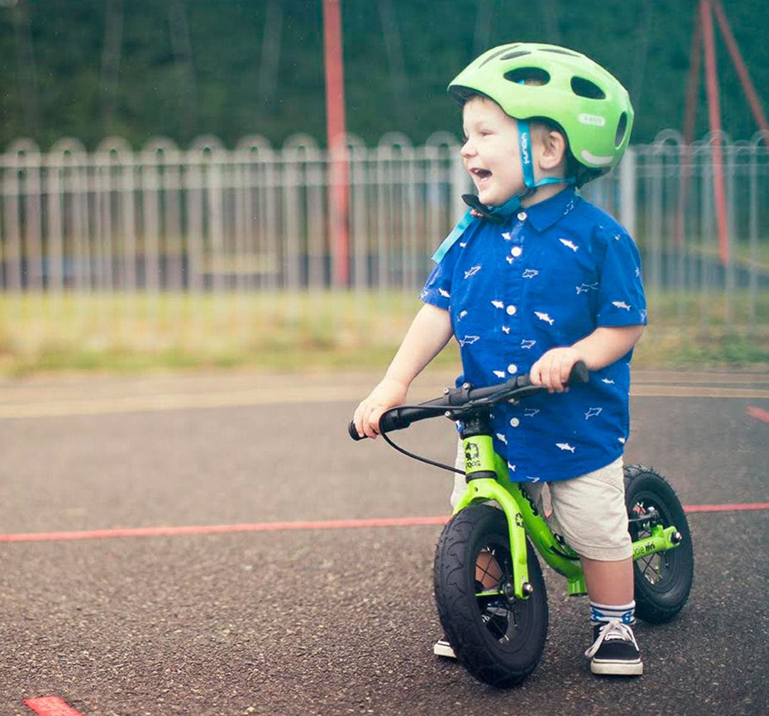 Child riding Frog Tadpole Mini Balance Bike in Green (605681811507)