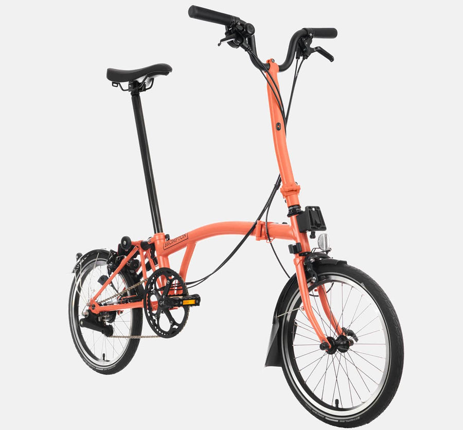 2023 Brompton C Line Explore High Handlebar 6-speed folding bike in Fire Coral