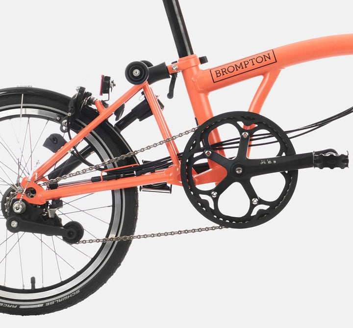 2023 Brompton C Line Explore High Handlebar  folding bike in Fire Coral - Rear Frame