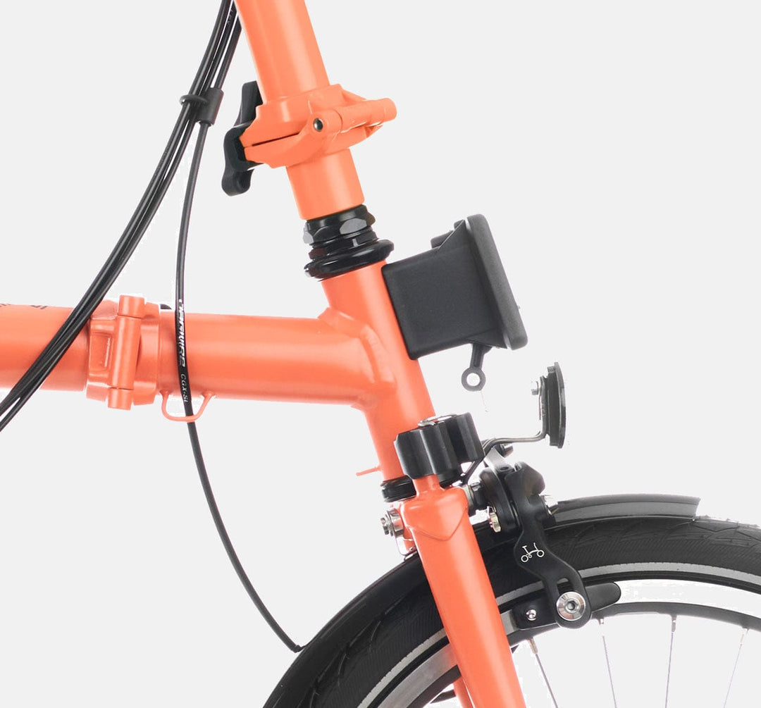 2023 Brompton C Line Explore High Handlebar folding bike in Fire Coral - Front Carrier Block