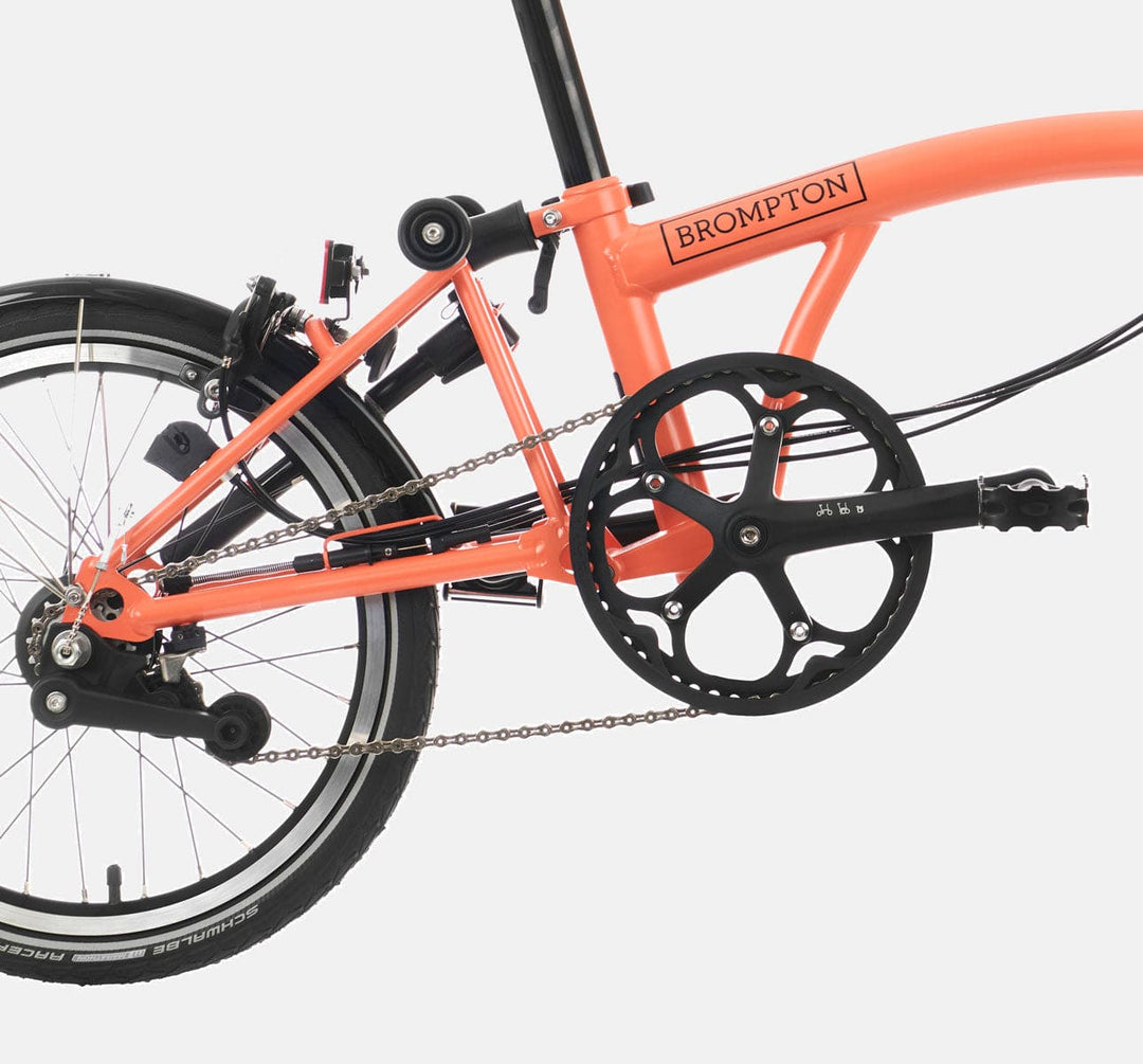 2023 Brompton C Line Explore Low Handlebar 6-speed folding bike in Fire Coral - drivetrain
