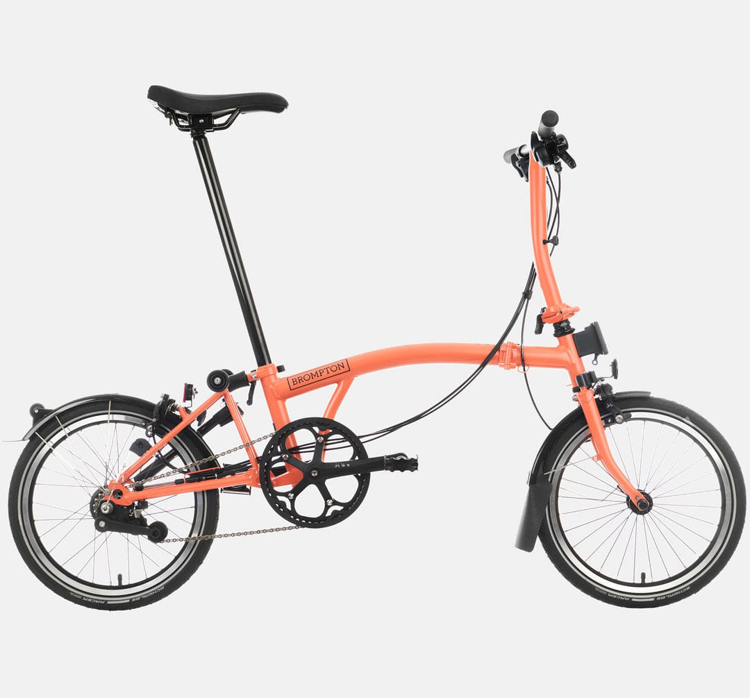 2023 Brompton C Line Urban Low Handlebar 2-speed folding bike in Fire Coral - profile
