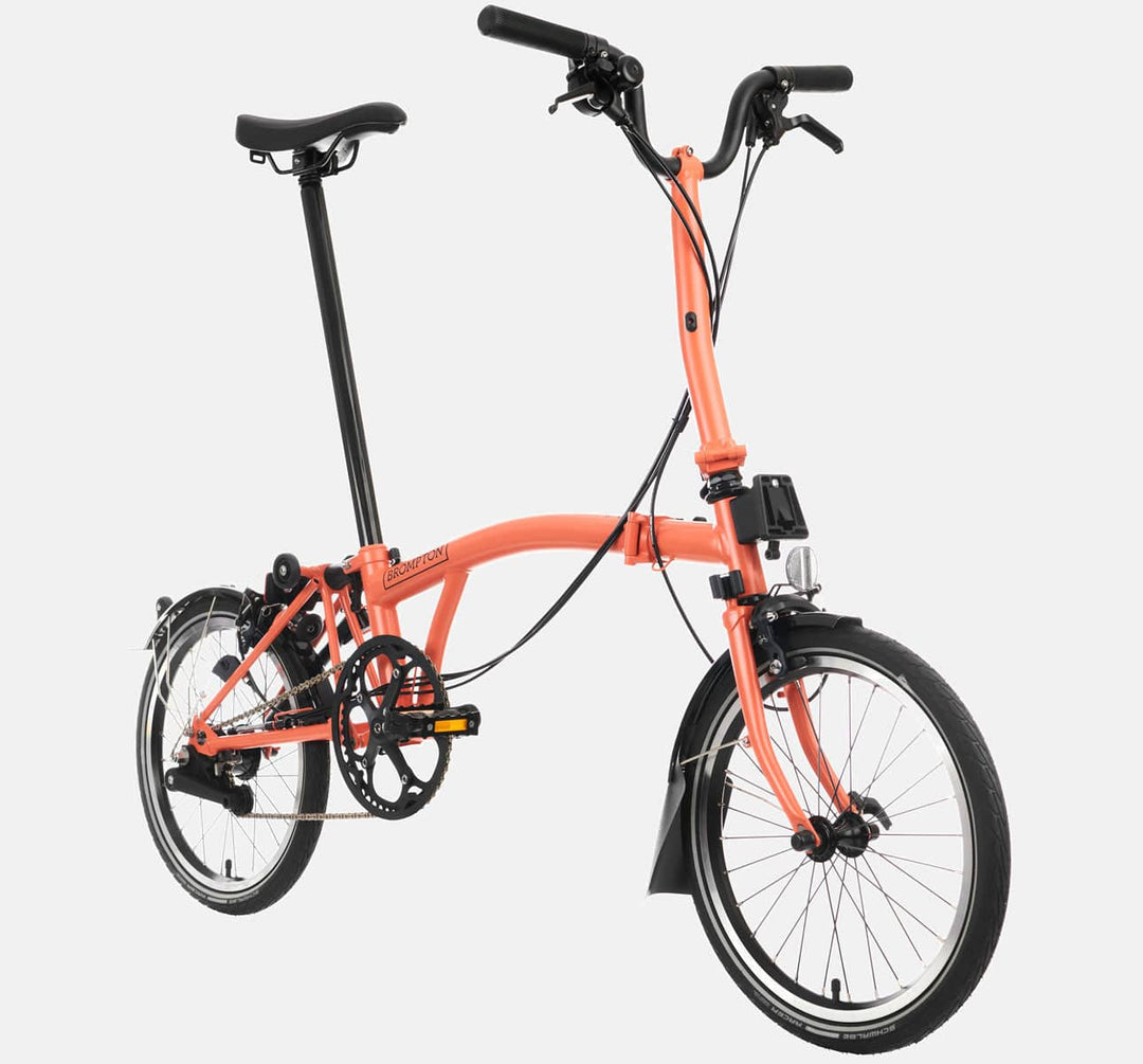 2023 Brompton C Line Urban Mid Handlebar 2-speed folding bike in Fire Coral