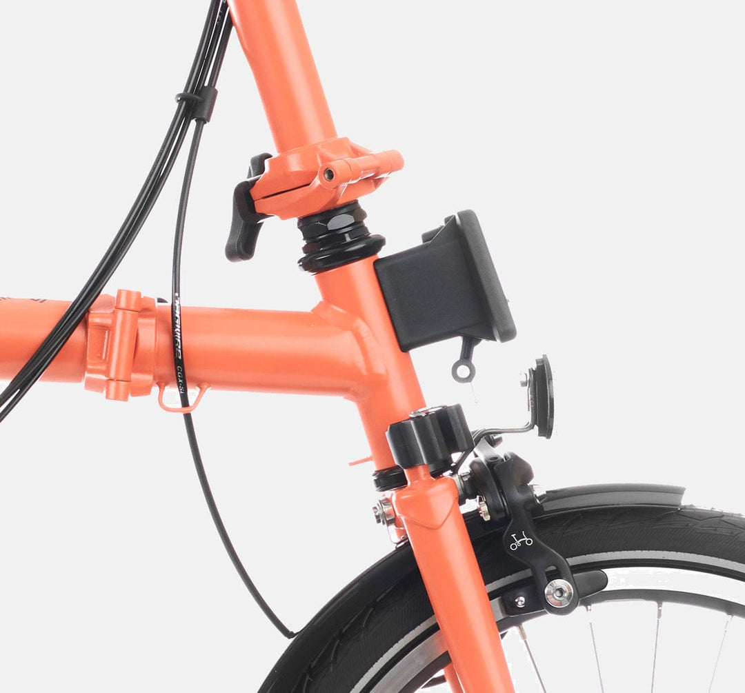 2023 Brompton C Line Urban Mid Handlebar 2-speed folding bike in Fire Coral - Front Carrier Block