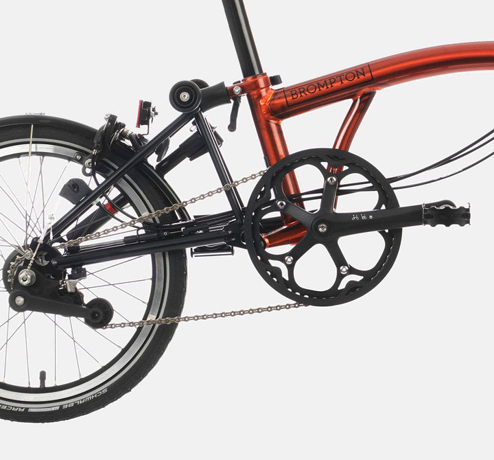 2023 Brompton C Line Explore Mid Handlebar 6-speed folding bike in Flame Lacquer - drivetrain