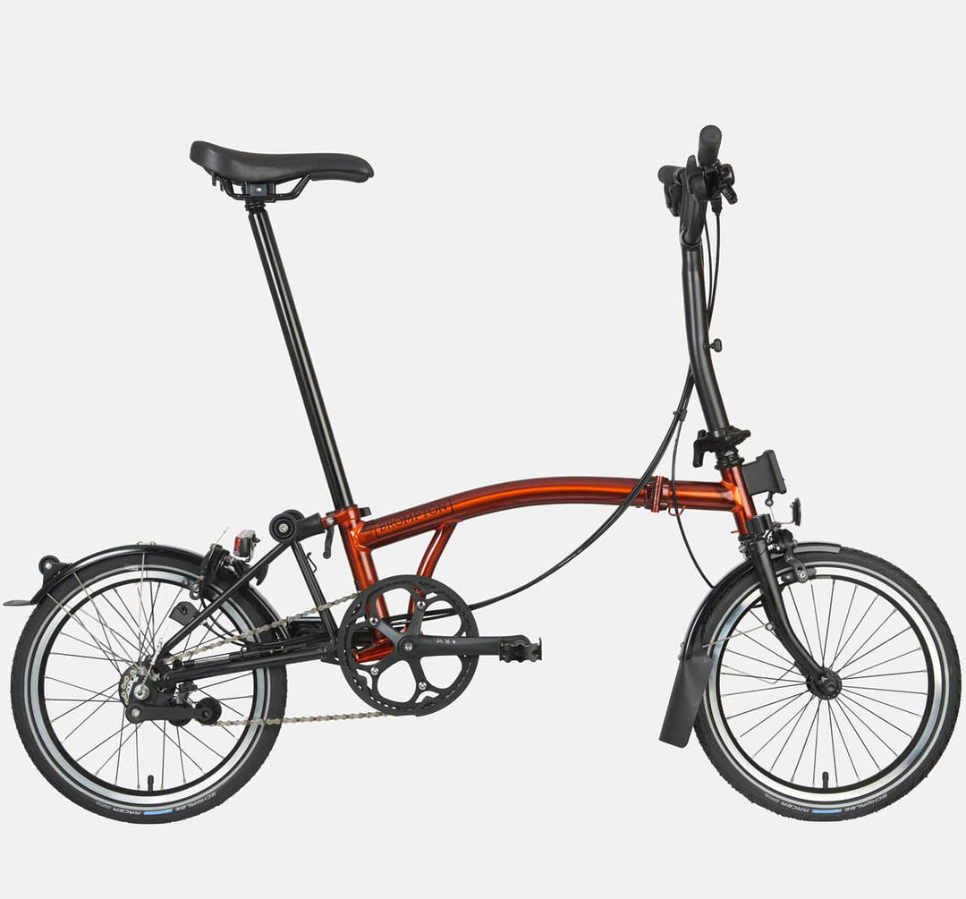 2023 Brompton C Line Urban Mid Handlebar 2-speed folding bike in Flame Lacquer - profile