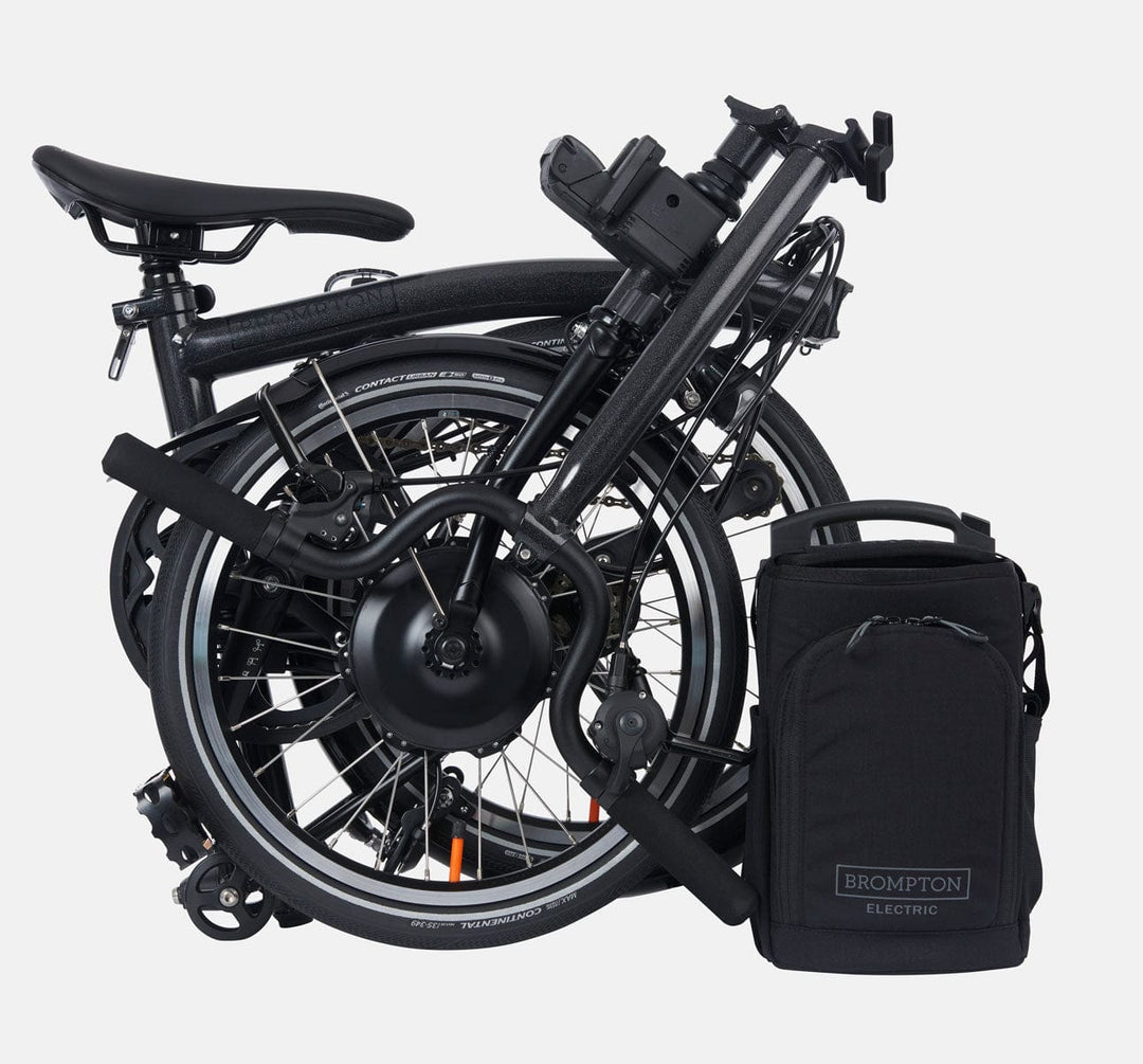 2023 Brompton Electric P Line Urban folding e-bike in Metallic Black - folded