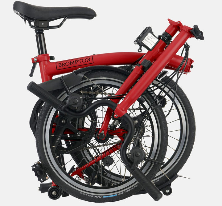 2023 Brompton C Line Explore High Handlebar folding bike in House Red - Folded