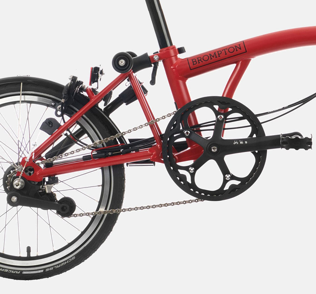 2023 Brompton C Line Explore High Handlebar 6-speed folding bike in House Red - drivetrain