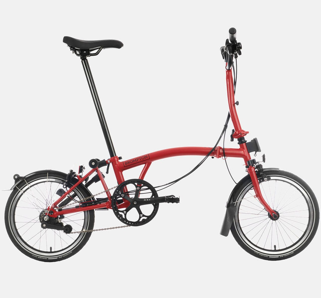 2023 Brompton C Line Explore Mid Handlebar 6-speed folding bike in House Red - profile