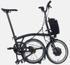 Brompton Electric P Line Mid Handlebar Superlight Folding E-Bike in Midnight Black Metallic - kickstand mode