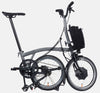 Brompton Electric P Line Mid Handlebar Superlight Folding E-Bike in Storm Grey Metallic - kickstand mode