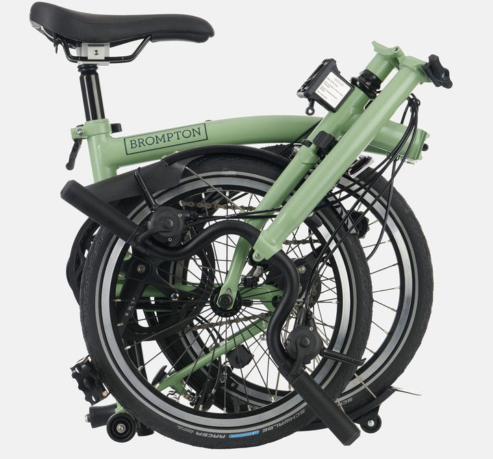 2023 Brompton C Line Explore High Handlebar folding bike in Matcha Green - folded