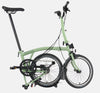 2023 Brompton C Line Explore Mid Handlebar 6-speed folding bike in Matcha Green - kickstand mode