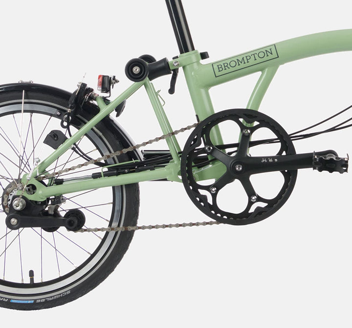 2023 Brompton C Line Urban Mid Handlebar 2-speed folding bike in Matcha Green - drivetrain