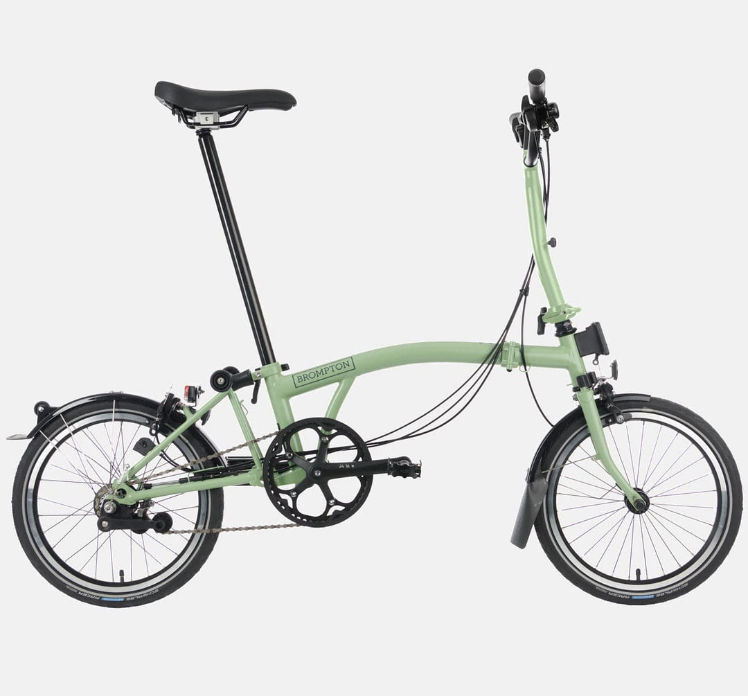 2023 Brompton C Line Explore Mid Handlebar 6 speed folding bike in Matcha Green - profile