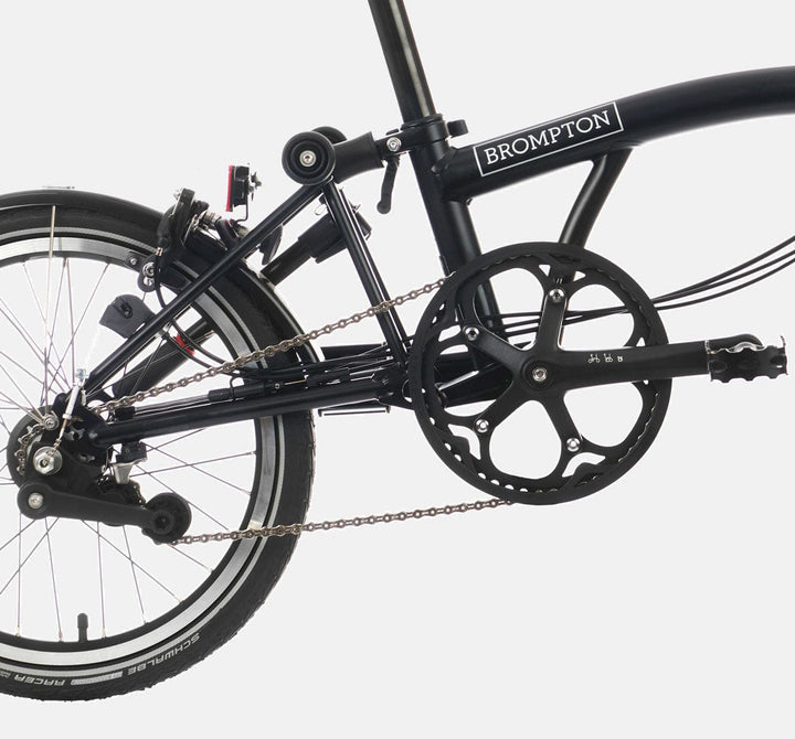 2023 Brompton C Line Explore Mid Handlebar 6 speed folding bike in Black Matte - drivetrain