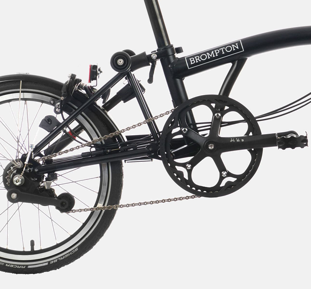 2023 Brompton C Line Urban Mid Handlebar 2-speed folding bike in Matte Black - drivetrain