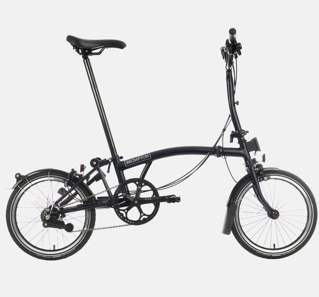 2023 Brompton C Line Explore Mid Handlebar 6-speed folding bike in Matt Black - profile