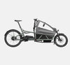 Riese & Muller Load4 60 Vario Cargo E-Bike in Tundra Grey Matte with Low Sidewalls, Two Child Seats, Footwell and Child Cover