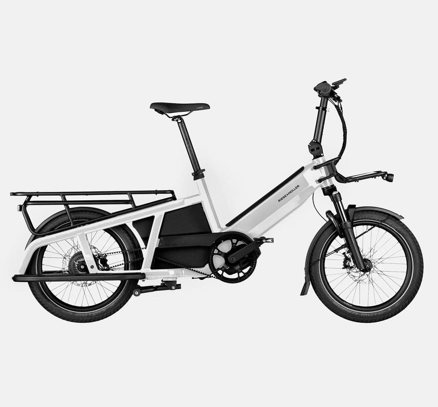 Riese & Muller Multitinker Compact Longtail Cargo Bike in Pearl White and Black Matte