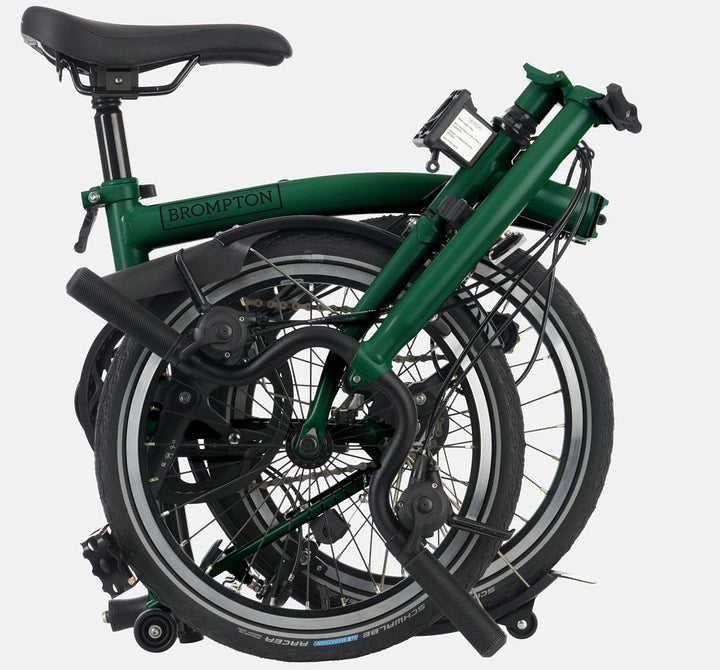 2023 Brompton C Line Explore High Handlebar folding bike in Racing Green - Folded