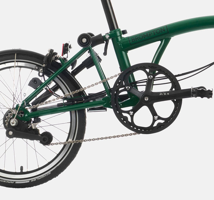 2023 Brompton C Line Explore Low Handlebar 6-speed folding bike in Racing Green - drivetrain