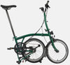 2023 Brompton C Line Explore Mid Handlebar 6-speed folding bike in Racing Green - kickstand mode