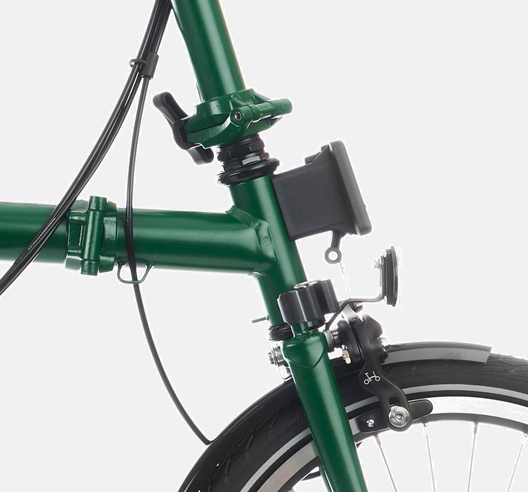 2023 Brompton C Line Explore Mid Handlebar 6 speed folding bike in Racing Green - Front Carrier Block