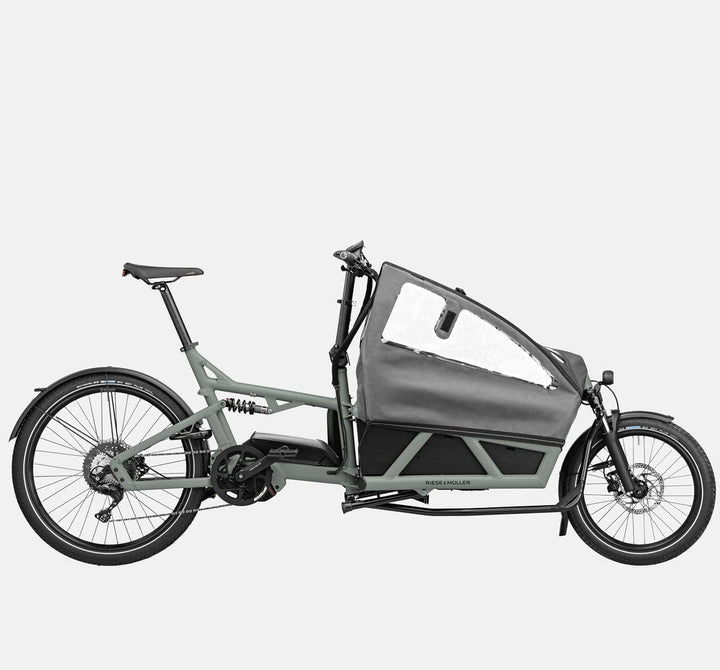 Riese & Muller Load 60 Full Suspension E-Cargo Bike in Tundra Grey Matte with Child Seats and Canopy (4711051853875)