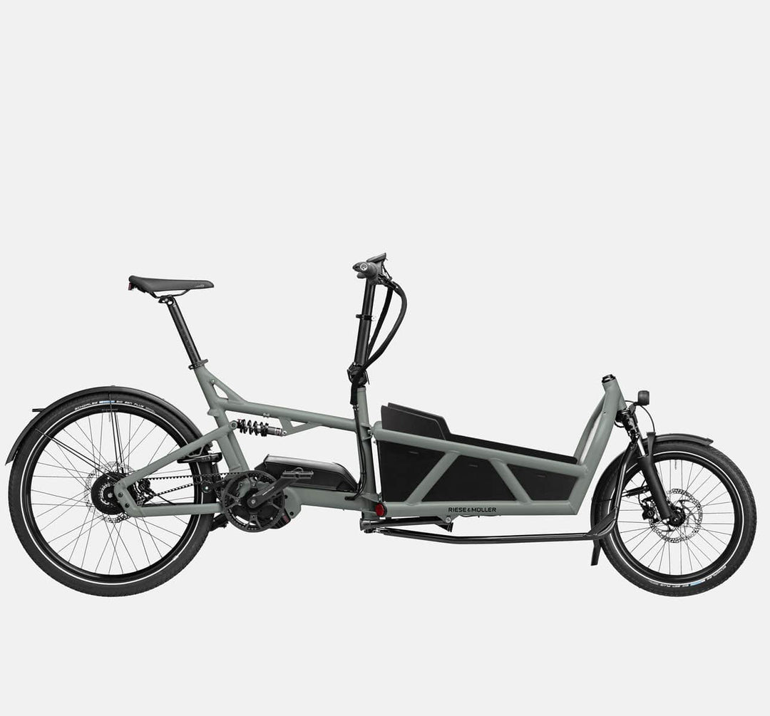 Riese & Muller Load 60 Vario E-Cargo Bike in Tundra Grey Matte with Low Box Sidewalls (4711064010803)