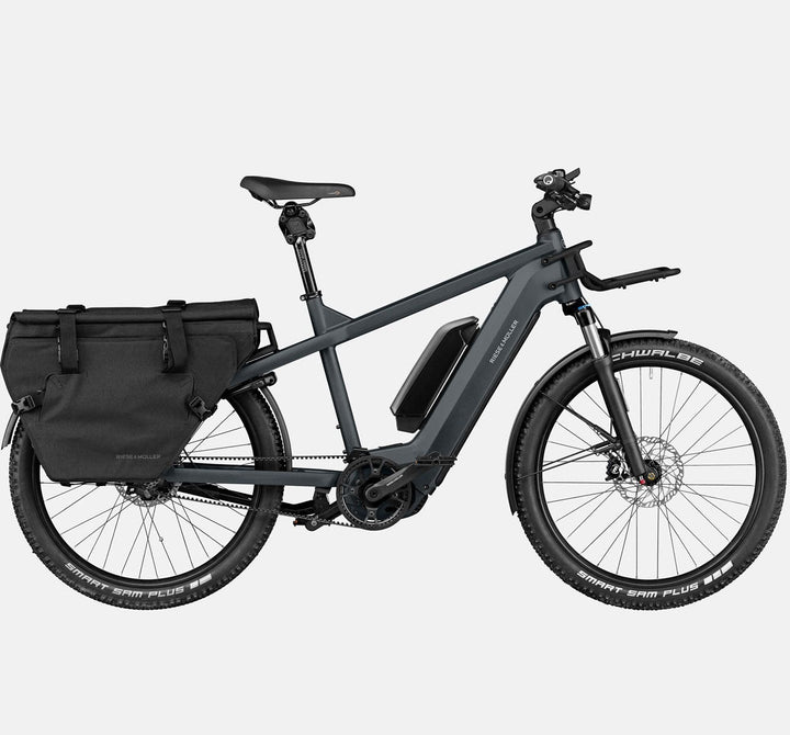 RIese & Muller Multicharger GT Rohloff Suspension E-Bike with THudbuster Seatpost and Cargo Bags in Utility Grey and Black Matte (4711814955059)