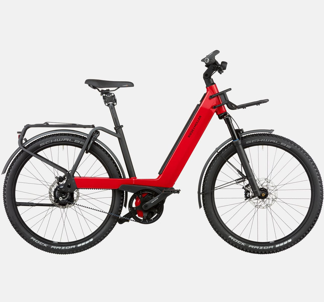 Riese & Muller Nevo3 Suspension E-Bike with Schwalbe Rock Razor Tires and Thudbuster Seatpost in Dynamic Red Metallic (GX Option) (4711863124019)