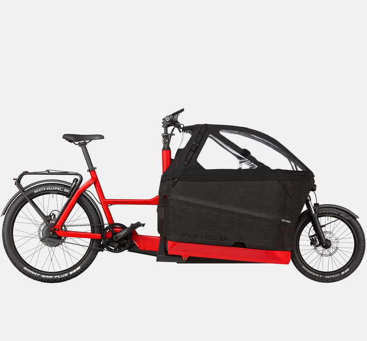 Riese & Muller Packster 70 Automatic Suspension Cargo E-Bike with Schwalbe Smart Sam Plus Tires and Child Rain Canopy (Closed) in Chili Matte (GX Spec) (4711747190835)